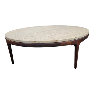 Mid - Century Modern Danish Modern Coffee Table Walnut and Ivory Travertine By: Charles Gottfried Co. For Sale