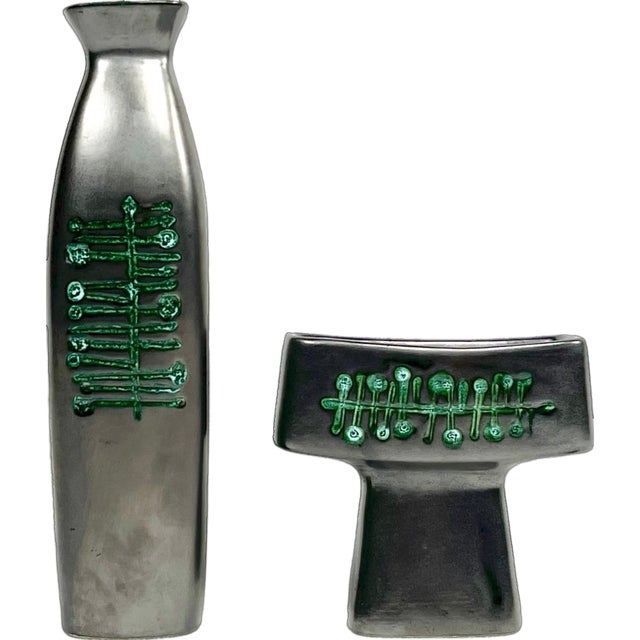 Ceramic Vase & Candleholder by Jitka Forejtova for Kravsko, 1960s, Set of 2 For Sale