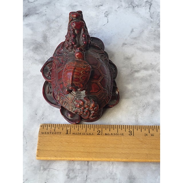 1960s Red Boxwood Japanese Netsuke Dragon and Turtle For Sale - Image 11 of 11