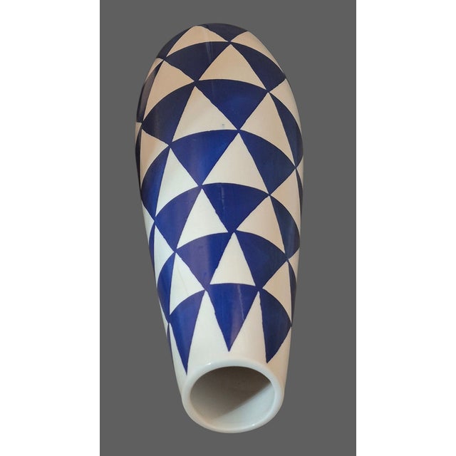 Late 20th Century Geometric Blue & White Triangle Harlequin Pattern ...