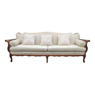 French Louis XV Style Elegant Ivory 7.5' Sofa Serpentine Carved Back Curved Caned Sides Sale 2895 Mid-Century For Sale