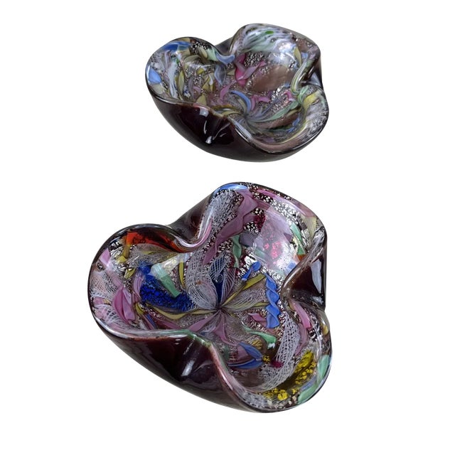 Variegated Murano Glass Ashtrays, 1970s, Set of 2 For Sale
