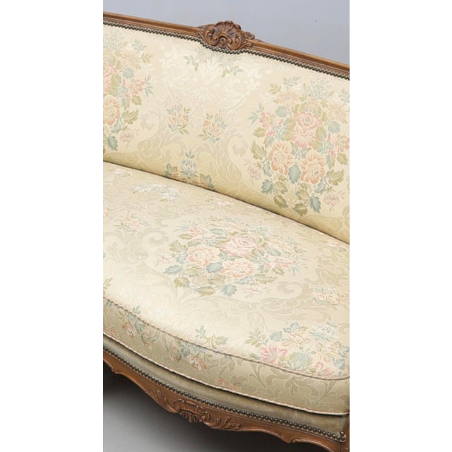 1920s Rococo Style Three-Seater Sofa with Gilt Wooden Frame and Floral Brocade Upholstery, 1920s For Sale - Image 5 of 6