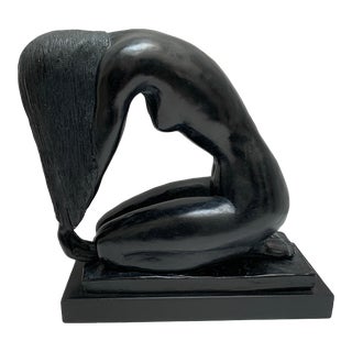 Vintage Female Nude Black Stone Sculpture For Sale