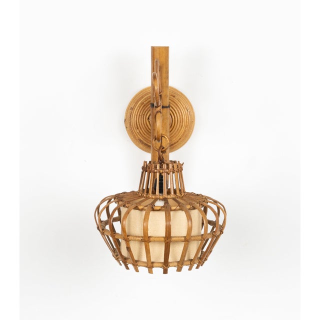 Mid-Century Modern Rattan and Bamboo Sconce Lantern, Italy, 1960s For Sale - Image 6 of 11