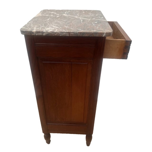 Antique Nightstand Marble Top Interior Commode Cabinet, Drawer and Shelf For Sale - Image 4 of 10