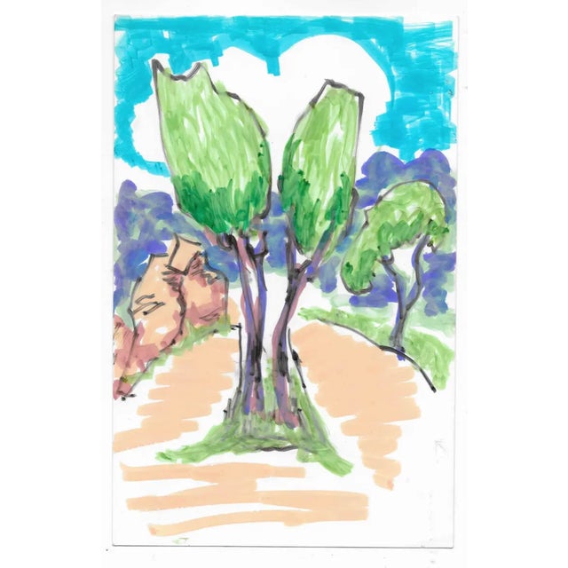 Alexandra Merker (1920-2009) MCM landscape of Normandy on glossy heavy paper. Signed, inscribed and estate stamp on back.