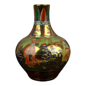 Chinese Vintage Ceramic Vase,Gold Glaze Blue and White Doucai Porcelain Tianqiu Vase Painted Figures Pattern
