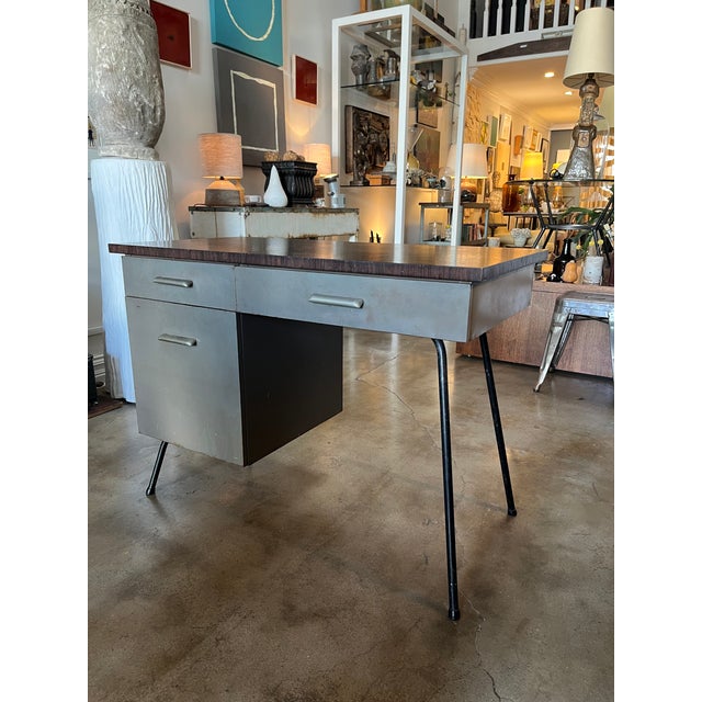 American Vintage Metal Desk With Walnut Top For Sale - Image 3 of 8