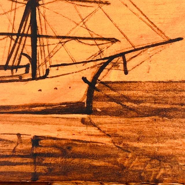Vintage Folk Art Pen & Ink Petite Sailboat Art, Signed - Nautical Wood Plaques - Set of 2 For Sale - Image 12 of 18