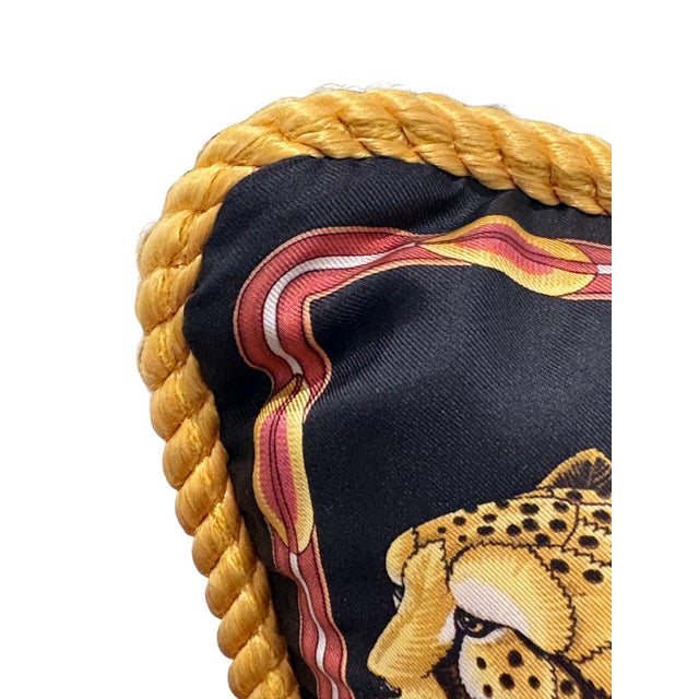 Late 20th Century Vintage Salvatore Ferragamo Silk Leopard & Egyptian Motif Pillow For Sale - Image 5 of 7