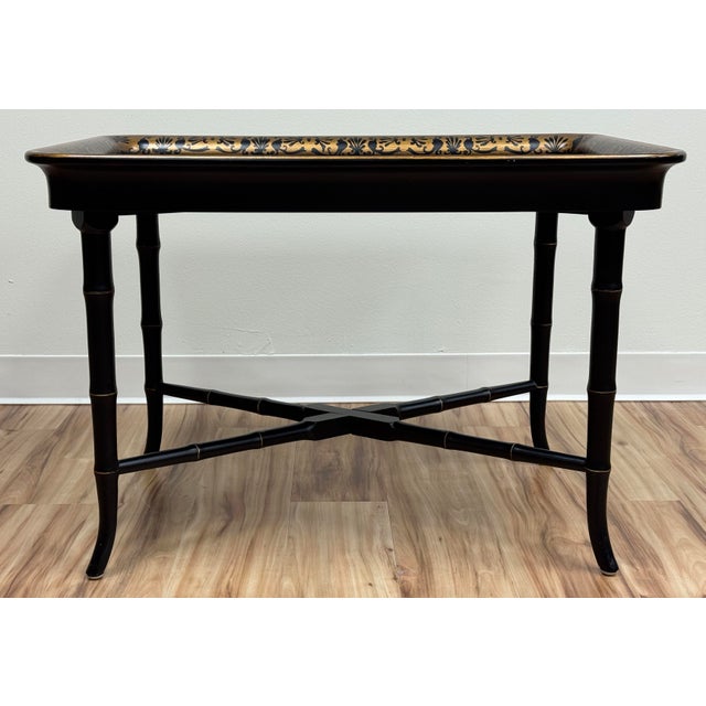 Late 20th Century Vintage Chinoiserie Style Tray Top Coffee Table W/ Faux Bamboo Legs For Sale - Image 5 of 10