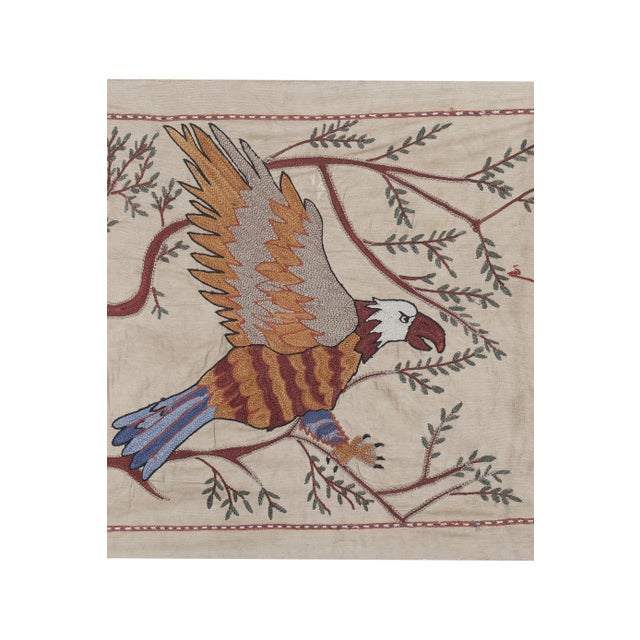 1960s Silk Suzani Hawk Tapestry on the Branch For Sale - Image 5 of 12