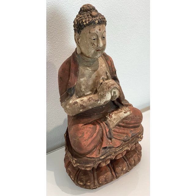 Wood Antique Solid Wood Carved Buddha Statue Sculpture For Sale - Image 7 of 12