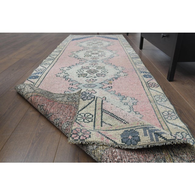 Vintage Turkish Hand-Knotted Wool Cotton Pink Runner Rug For Sale - Image 4 of 11
