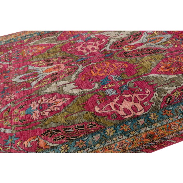 Modern Bidjar-Style Wool Rug Hand-Knotted in Pink With Persian-Inspired Design For Sale In New York - Image 6 of 10