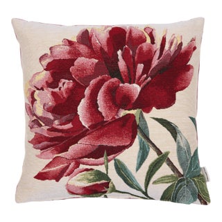 Peony Red Woven Cushion With Feather Filler - 42x42cm (17"x17") For Sale