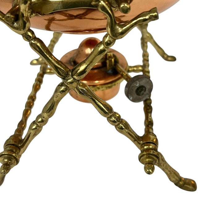 Vintage Copper and Brass Spirit Tea Kettle on Stand With Warmer For Sale - Image 4 of 9