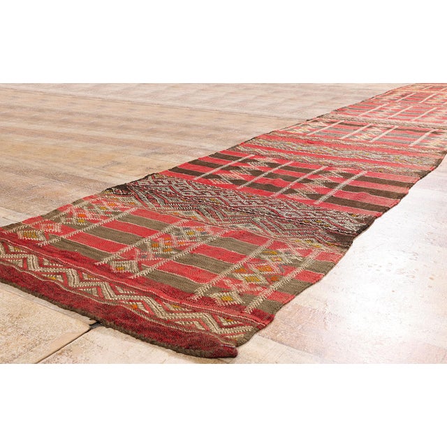 Red Vintage Zemmour Moroccan Kilim Rug, 03'02 X 16'04 For Sale - Image 8 of 11