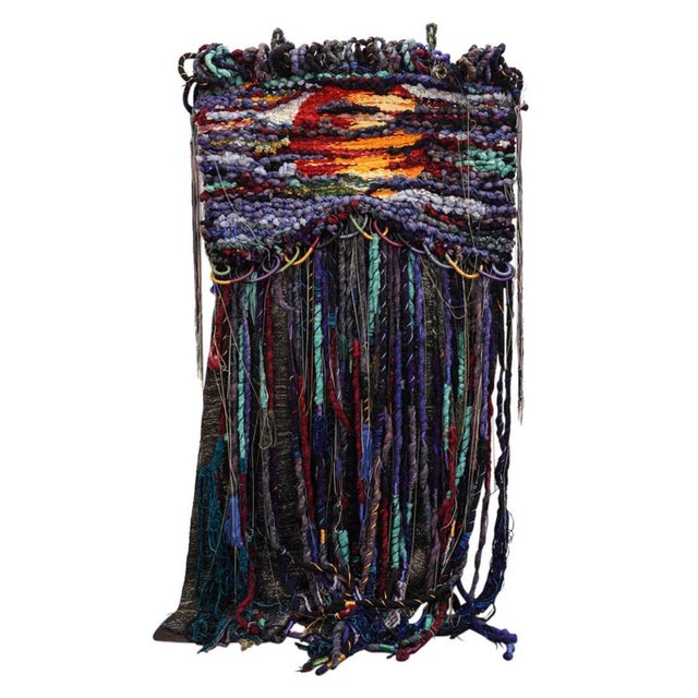Black Mid 20th Century Marlen Richard, Large Handmade Tapestry Textile Wall Hanging Wool Mixed Media Marlene Richard For Sale - Image 8 of 18