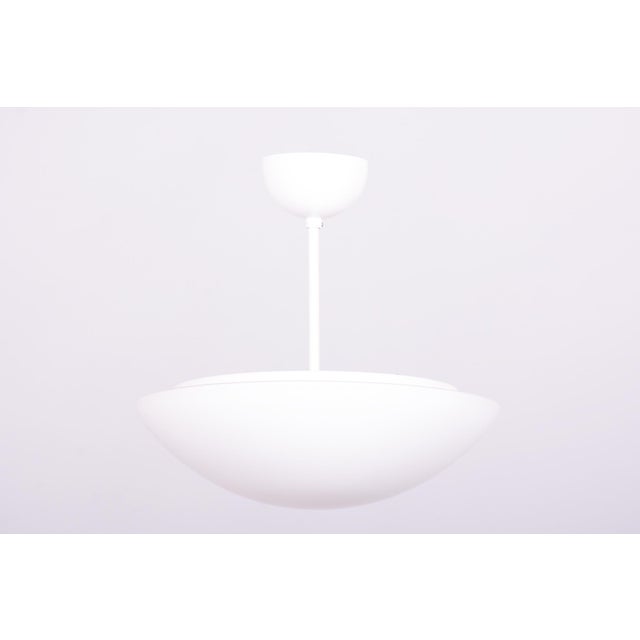 White Mid-Century Chandelier in Lacquered Metal and Opal Glass, Czech, 1960s For Sale - Image 8 of 8