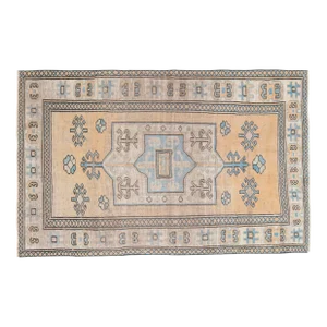 1970s Vintage Turkish Handmade Wool & Cotton Orange Area Rug