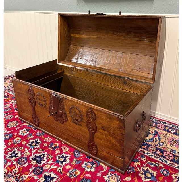 Wood Antique Danish Dome Top Trunk Chest Blanket Box Storage Coffer Oak Mid 19th C For Sale - Image 7 of 18