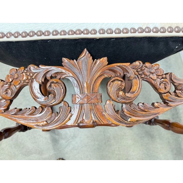 Antique French Baroque Carved Wood Animal Hide Throne Chair For Sale - Image 10 of 17