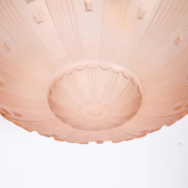 Rose Art Deco Cubist Style Pendant Chandelier in Frosted Rose With Brass Fittings For Sale - Image 8 of 12