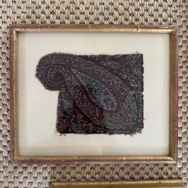 English Collection of Antique Kashmiri Textile Fragments in Gilt Frames – Set of 7 For Sale - Image 3 of 12