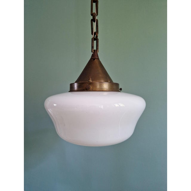 Art Deco Pendant Light in White Opaline Glass with Brass Frame, 1920s For Sale - Image 6 of 13