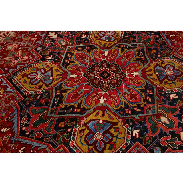 Antique Heriz Handmade Persian Medallion Designed Red Wool Rug For Sale - Image 9 of 10