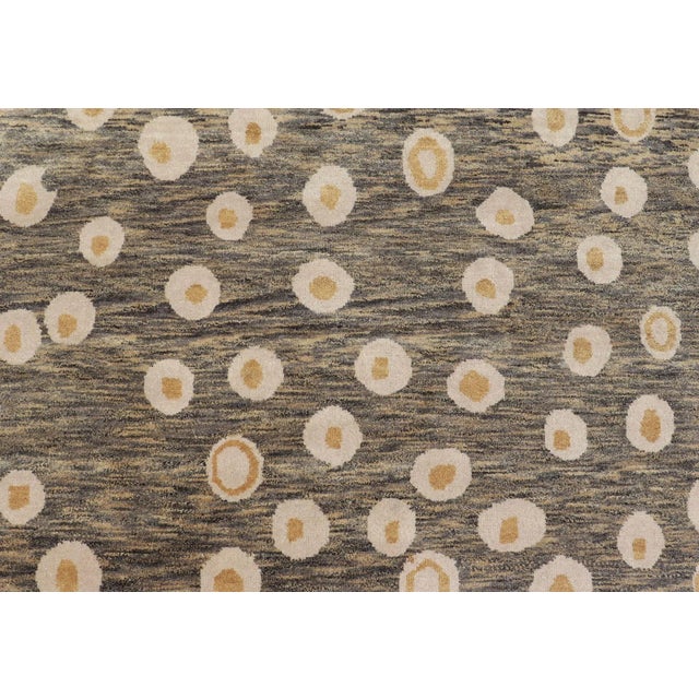 Modern Rug With Abstract Design in Shades of Green-Brown, Cream and Yellow For Sale In Atlanta - Image 6 of 9