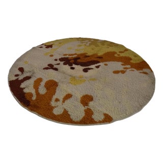 Space Age Round Long Wool Rug, 1970s For Sale