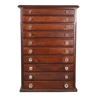 Antique Walnut Ten Drawer Optometrist's Cabinet For Sale