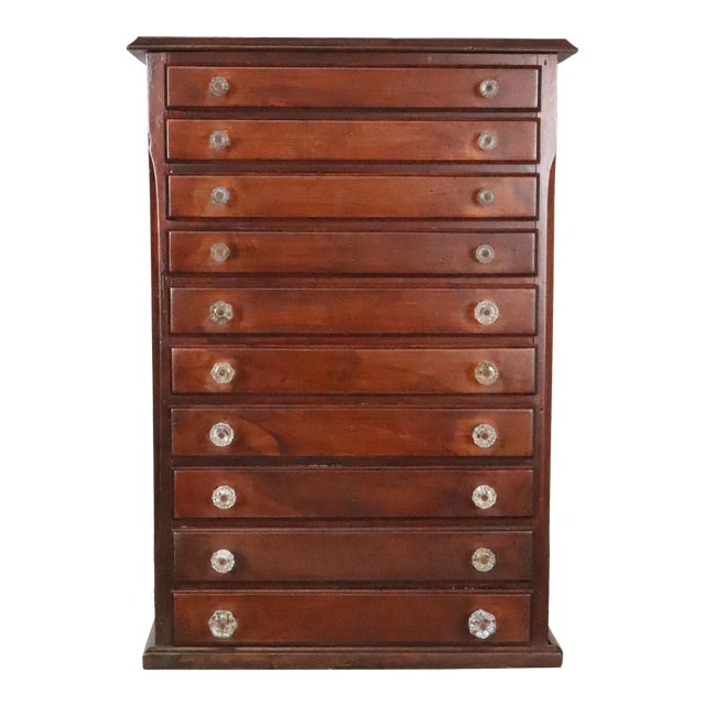 Antique Walnut Ten Drawer Optometrist's Cabinet For Sale
