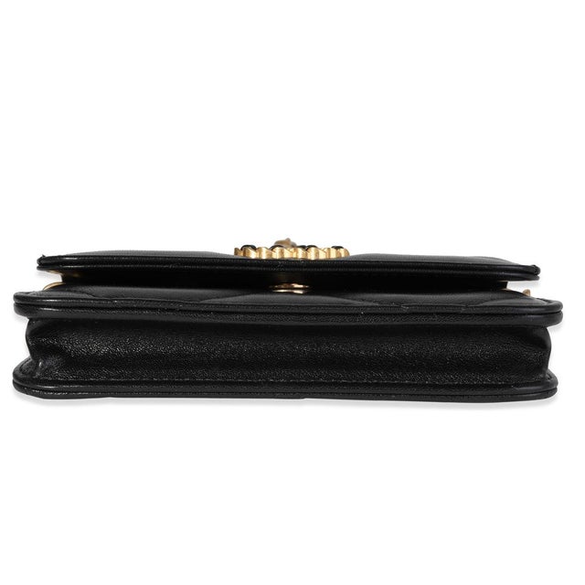 Contemporary Black Quilted Lambskin Chanel 19 Mini Coin Purse With Chain For Sale - Image 3 of 8