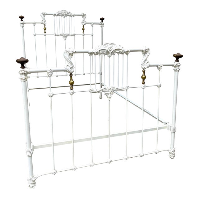 Antique American Iron & Brass Bed Frame Circa Mid 1800s Victorian