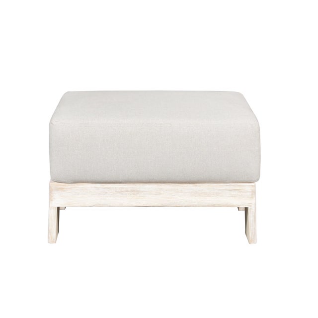 Modern Paradiso Outdoor Teak Natural Look Ottoman - Gray Fabric For Sale - Image 3 of 7