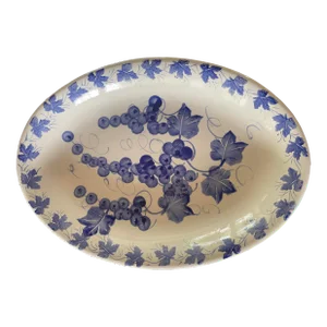 Italian Blue and White Pottery Platter Grapes Leaves