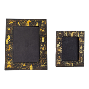 Pair of Vintage Hand Painted Black Lacquered Chinoisere Picture Frames
