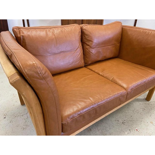 Gold Vintage Danish Two Seater Sofa in Cognac Leather with Oak Frame For Sale - Image 8 of 11