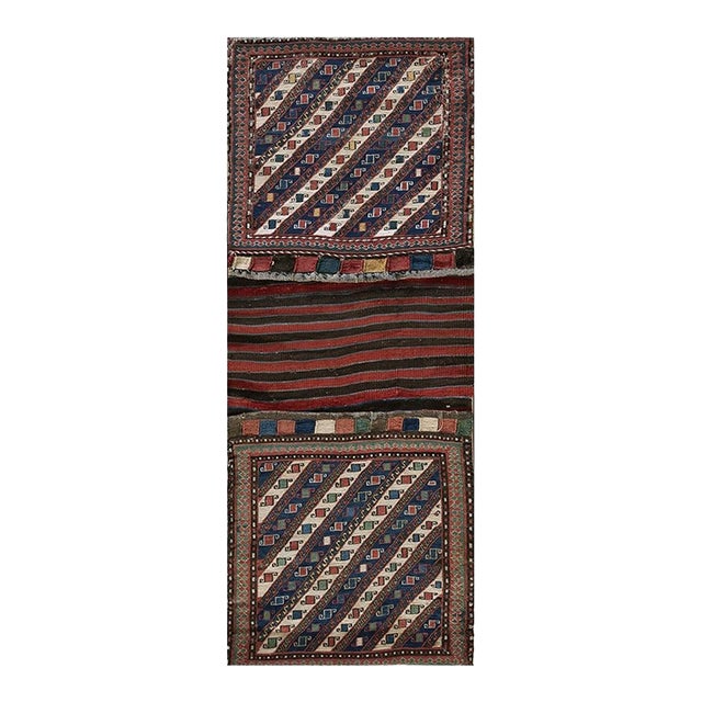 1900s Red Tribal Geometric Flat Weave Antique Caucasian Soumak Saddle Rug For Sale