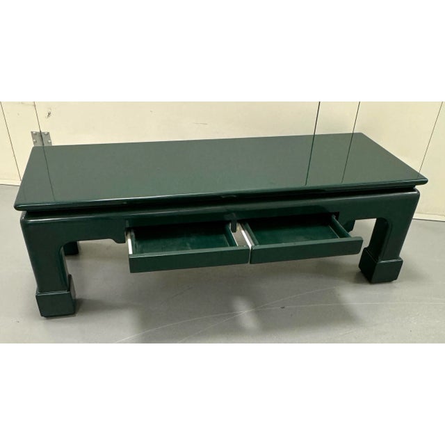 Late 20th Century Ernest C Masi Lacquered Ming Leg Coffee Table With Drawers For Sale - Image 5 of 12