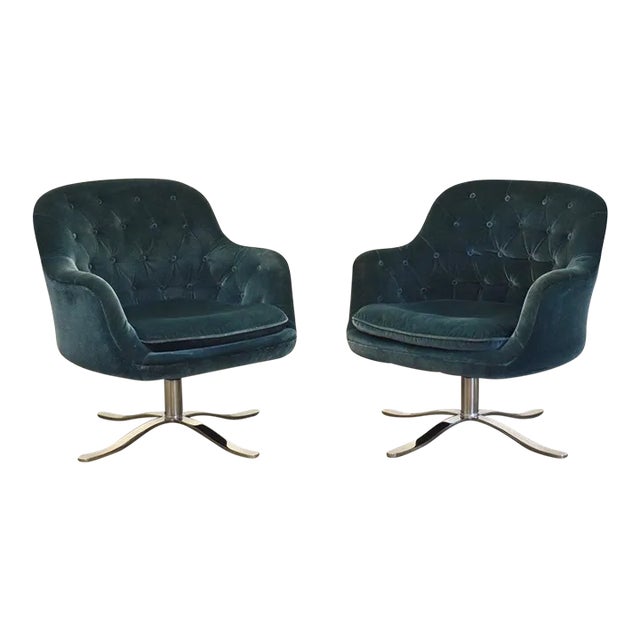 Nico Zographos Swivel Lounge Chairs - a Pair For Sale