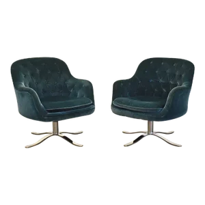Nico Zographos Swivel Lounge Chairs - a Pair