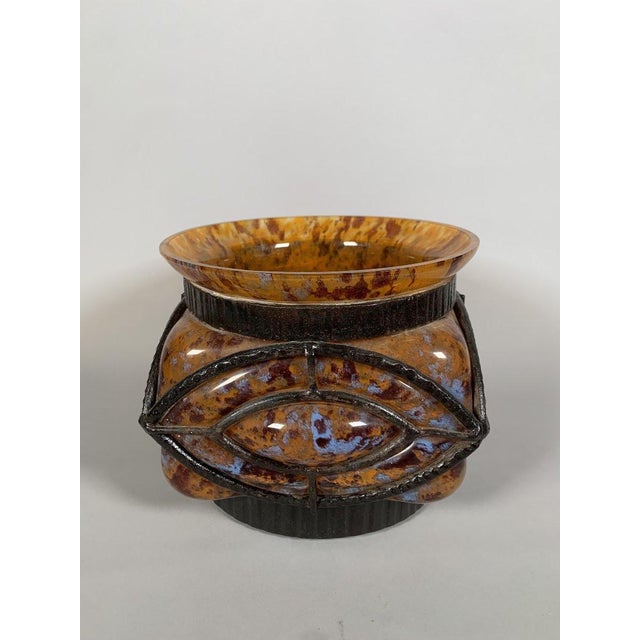 Art Deco Art Deco Glass and Wrought Iron Vase, Le Lorrain, Nancy, 20th Century For Sale - Image 3 of 9