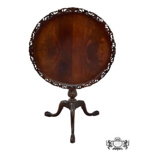 Mahogany Tilt Top Table Vintage Chippendale Pie Crust Edge Pedestal 3 Leg For Sale