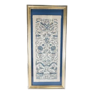 Late 19th Century Chinese Chinoiserie Embroidered Silk Forbidden Stitch Robe Sleeves
