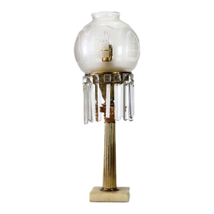 Antique Argand Neoclassical Brass, Crystal & Marble Solar Table Lamp C1840